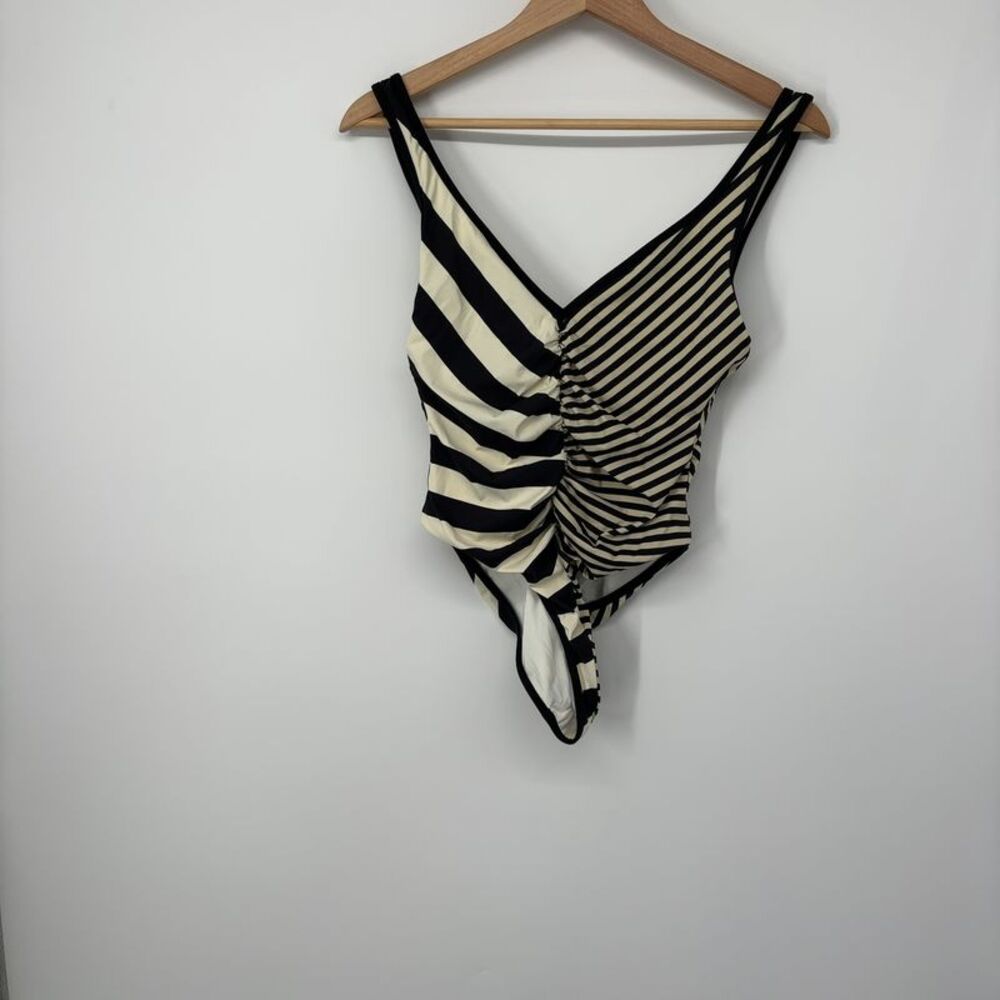 SOLID & STRIPED V-Neck One-Piece Swimsuit